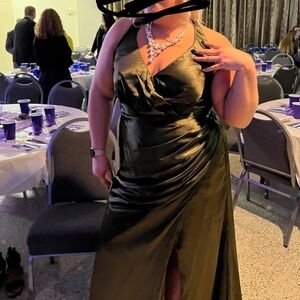 Elegant Green Halter Gown Davids Bridal Olive Green